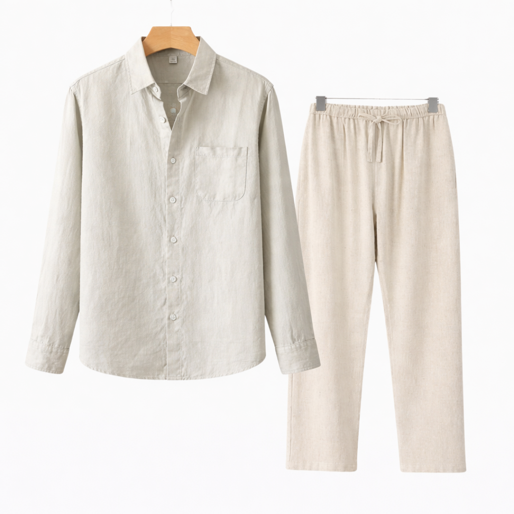 Koszula bawełniana, spodnie lniane, zestaw dla mężczyzn