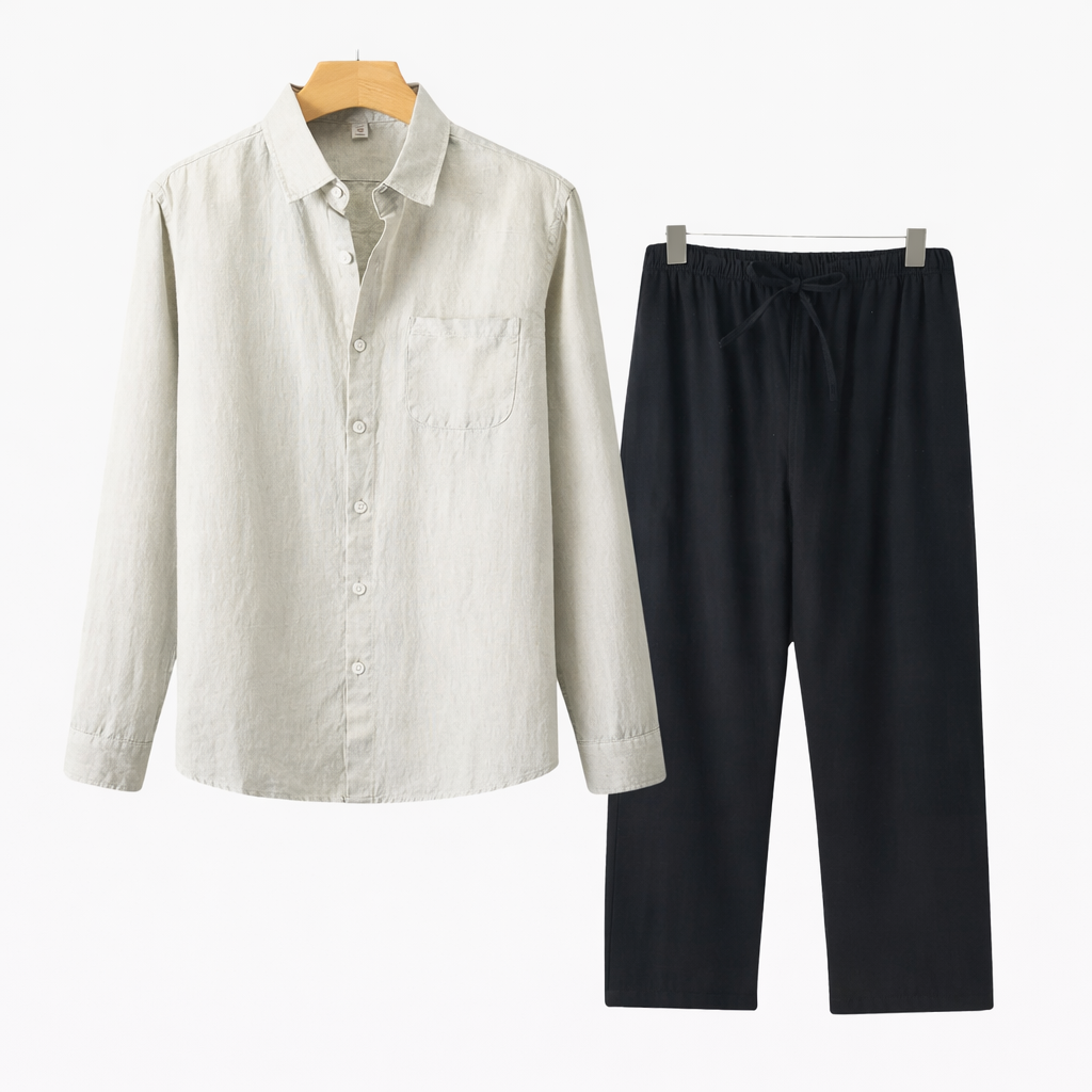 Koszula bawełniana, spodnie lniane, zestaw dla mężczyzn