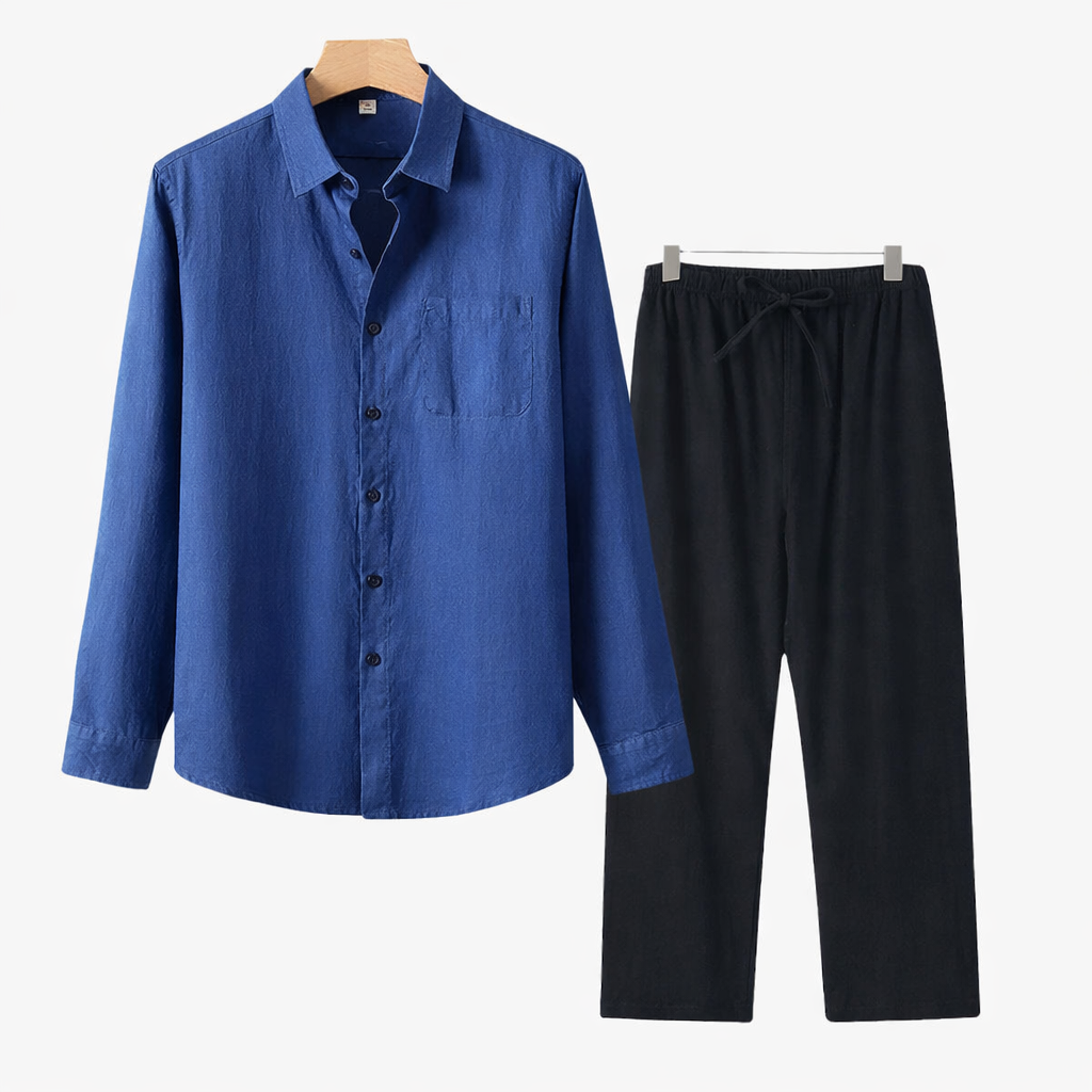Koszula bawełniana, spodnie lniane, zestaw dla mężczyzn