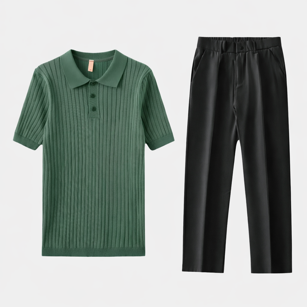 Zestaw dzianinowych spodni polo, regularny krój, męski