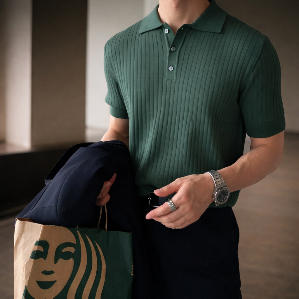 Zestaw dzianinowych spodni polo, regularny krój, męski