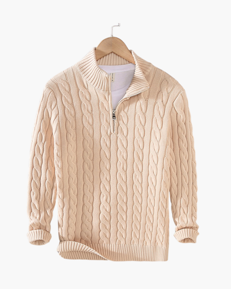 Sweter w splot kabelkowy z zamkiem dla mężczyzn