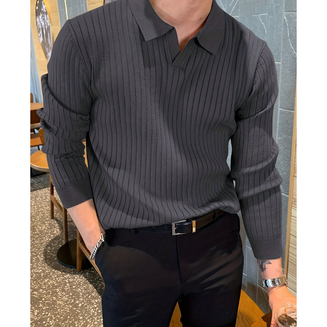 Sweter polo z dzianiny prążkowanej, o dopasowanym kroju