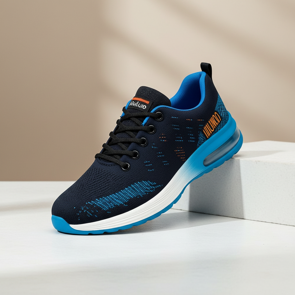 Siatkowe Niebieskie Sneakersy Sportowe Męskie