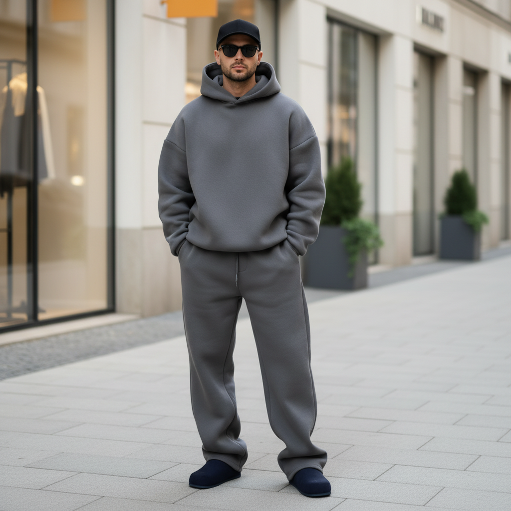 Męski dres z bawełnianą bluzą z kapturem o luźnym kroju