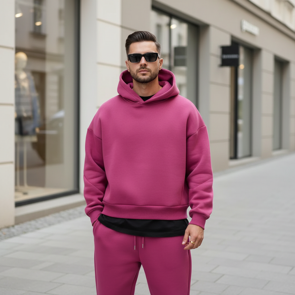 Męski dres z bawełnianą bluzą z kapturem o luźnym kroju