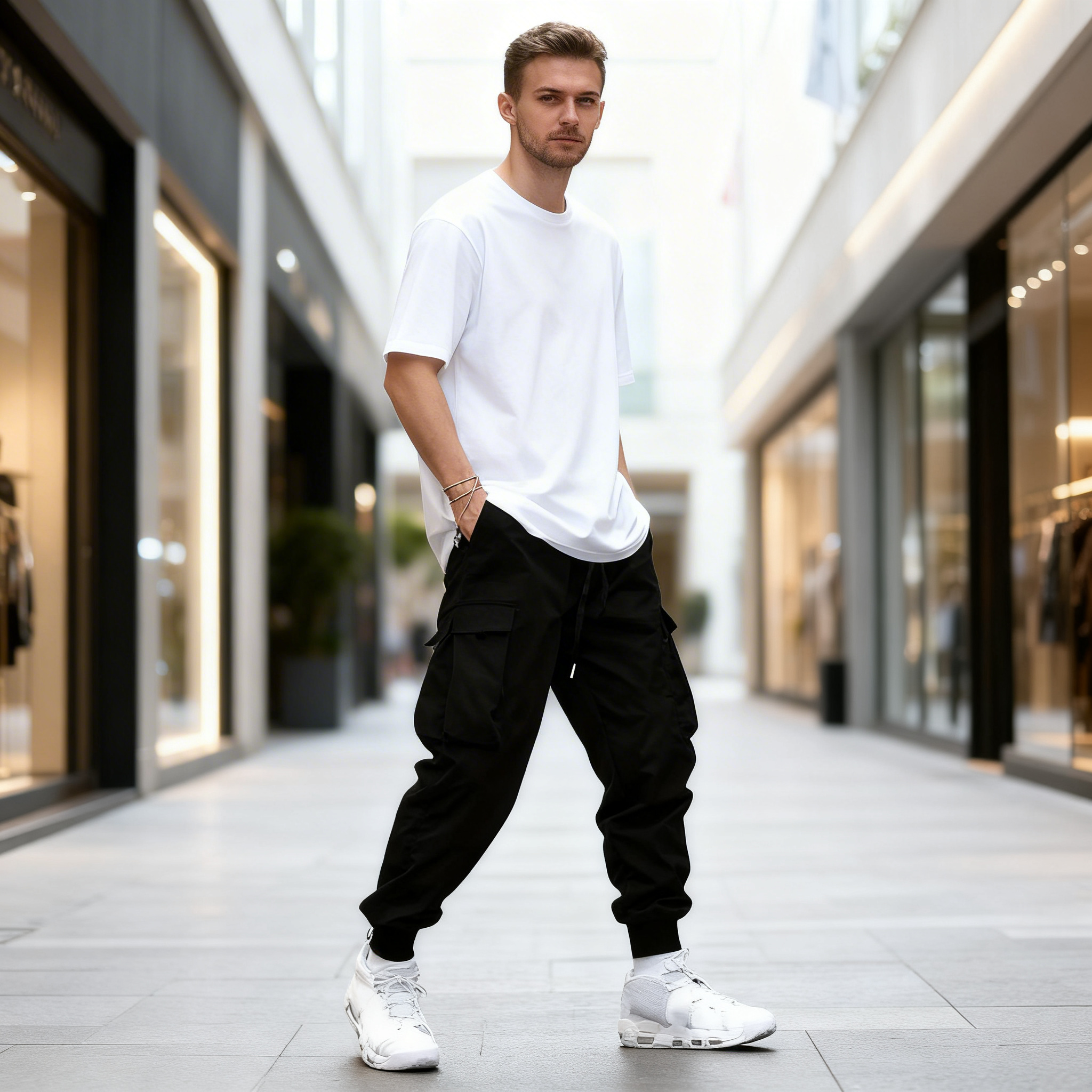 Bawełnowe Spodnie Cargo Luźny Krój