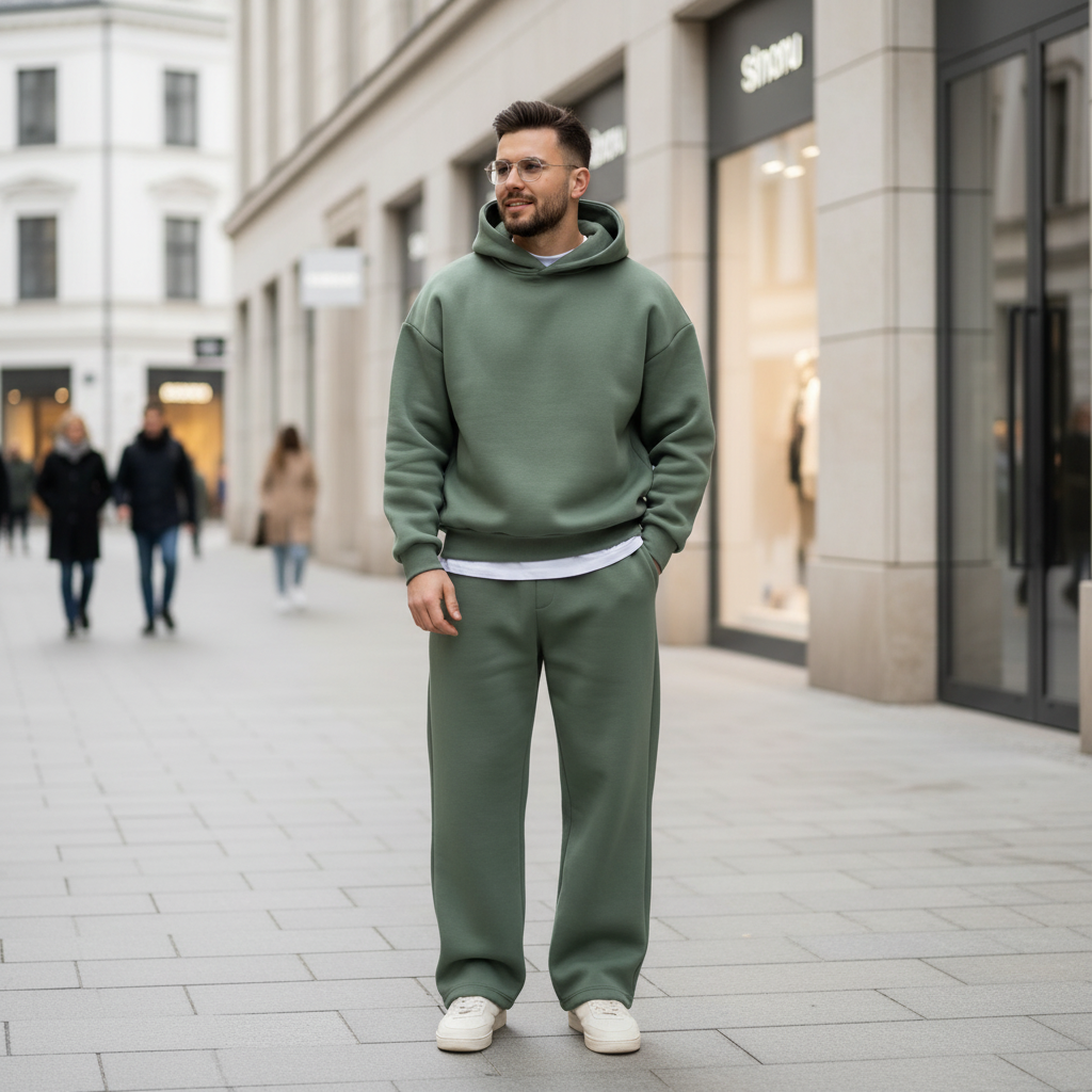 Męski dres z bawełnianą bluzą z kapturem o luźnym kroju