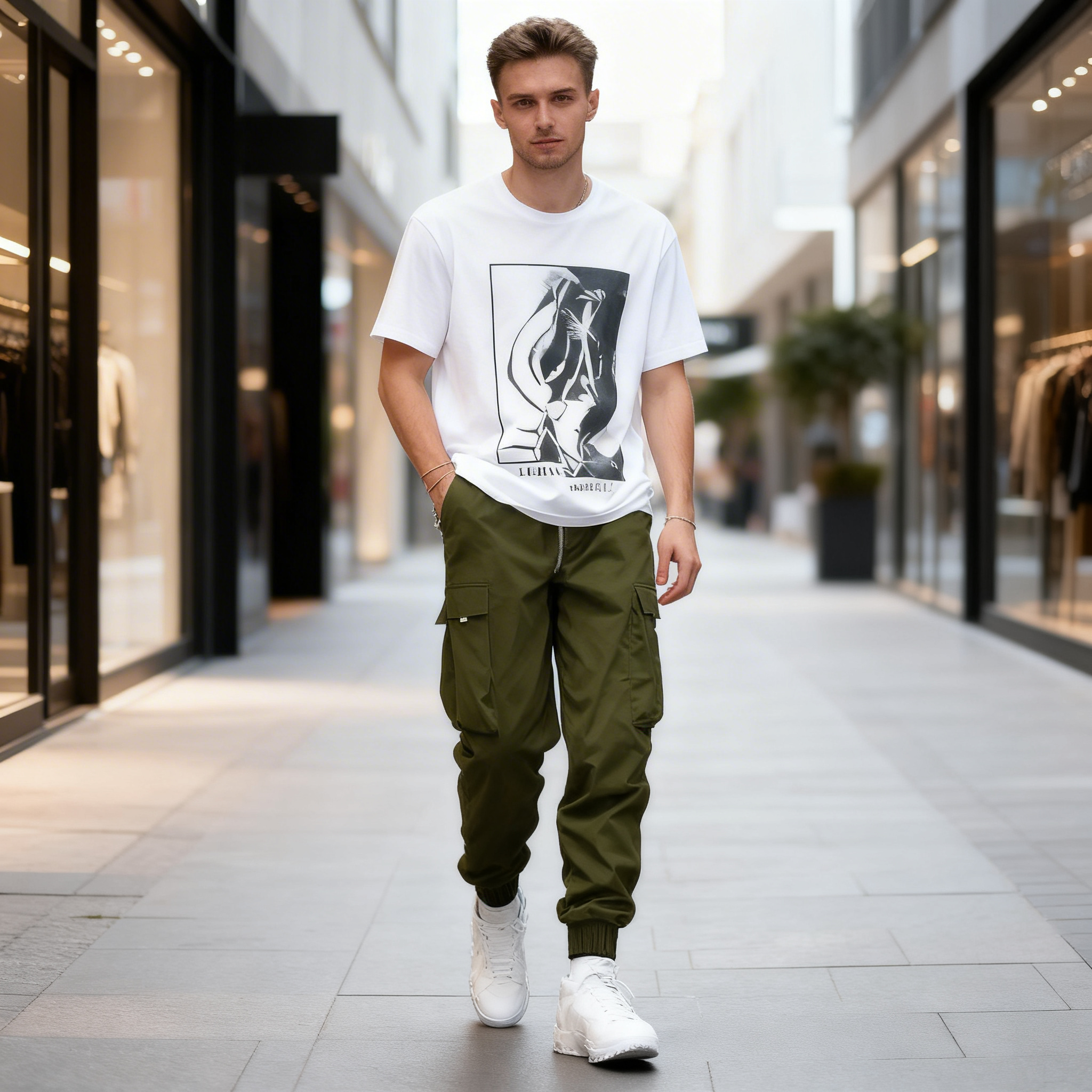 Bawełnowe Spodnie Cargo Luźny Krój