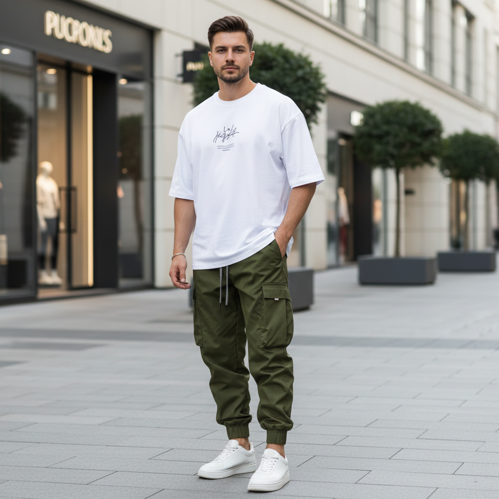 Bawełnowe Spodnie Cargo Luźny Krój