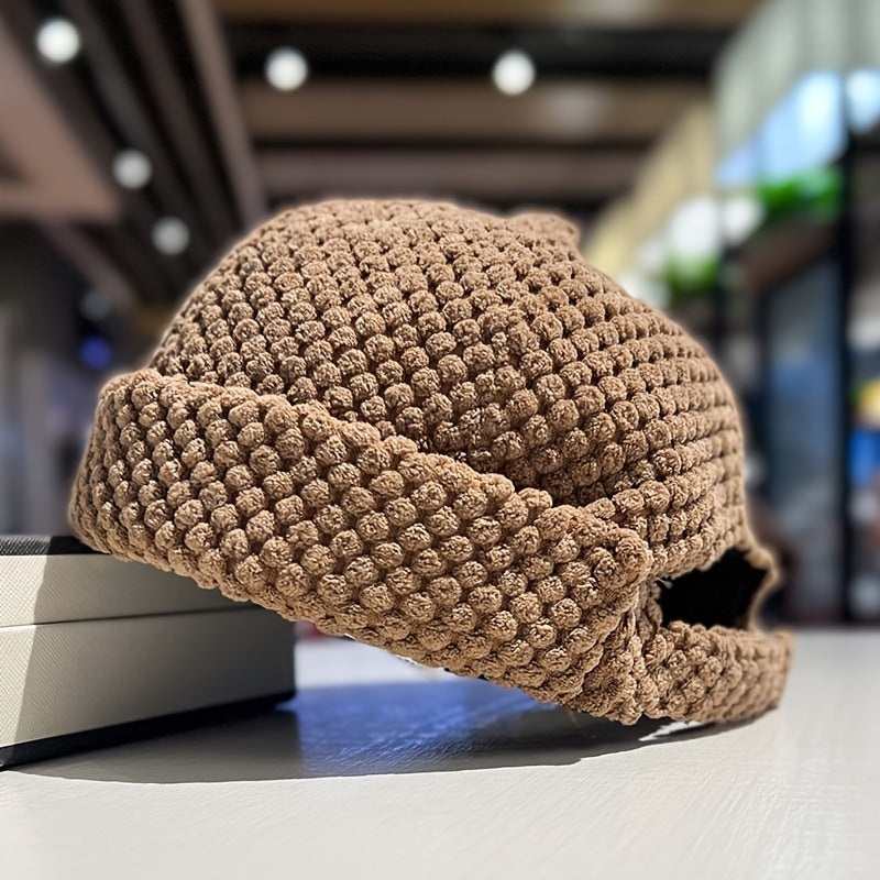 Gruba dzianinowa czapka beanie brązowa męska zimowa