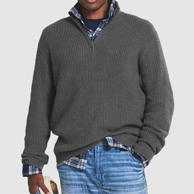 Sweter męski z dzianiny z zamkiem błyskawicznym o kroju slim fit