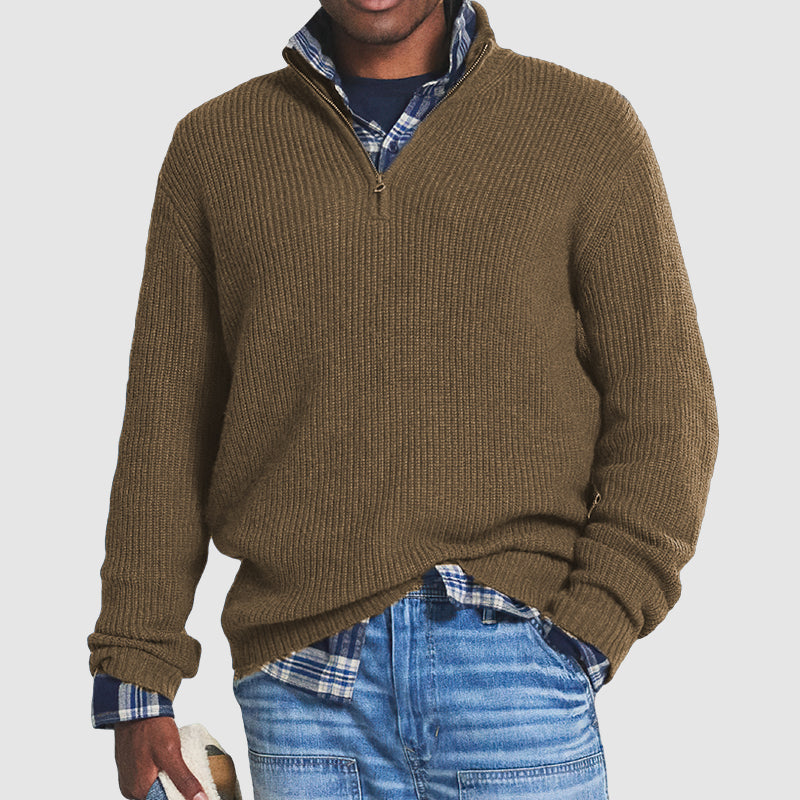 Sweter męski z dzianiny z zamkiem błyskawicznym o kroju slim fit