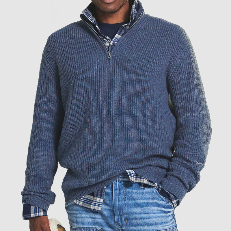 Sweter męski z dzianiny z zamkiem błyskawicznym o kroju slim fit