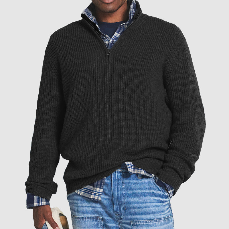 Sweter męski z dzianiny z zamkiem błyskawicznym o kroju slim fit
